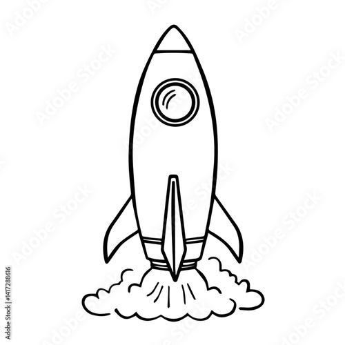 Rocket launching with smoke trails in a minimalist style  