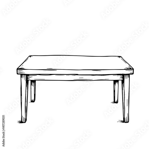 Simple wooden table hand-drawn in black and white style  