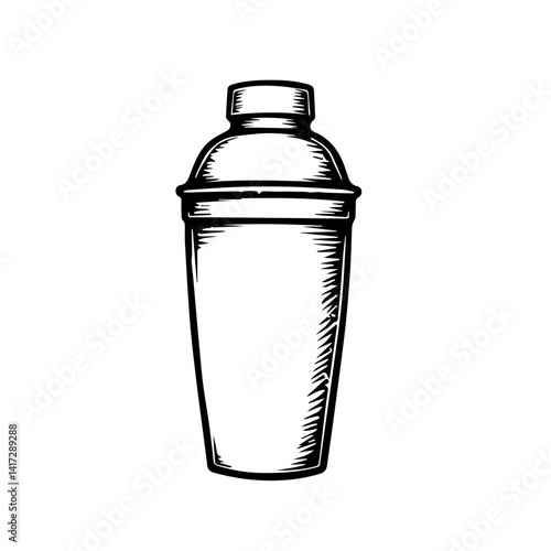 Vintage cocktail shaker in black and white illustration  