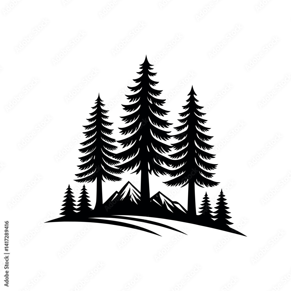 Obraz premium pine tree silhouette logo vector line art logo design