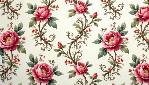 Subtle floral damask pattern, elegant and intricate , wallpaper, leaf, scroll