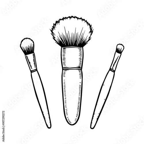Makeup brushes in sketch style with black outlines  