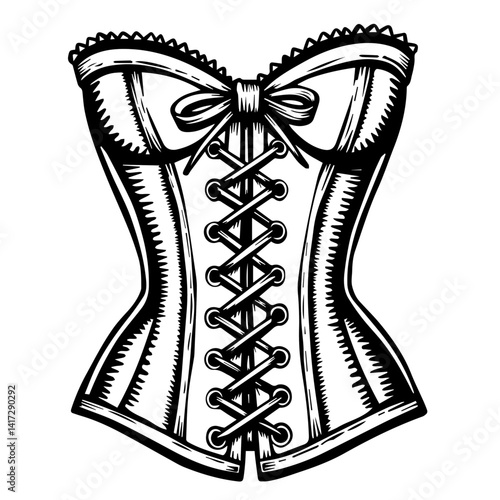 Vintage corset design with bow and lace details  