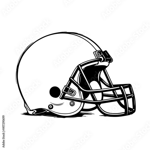 American football helmet illustration in black and white  