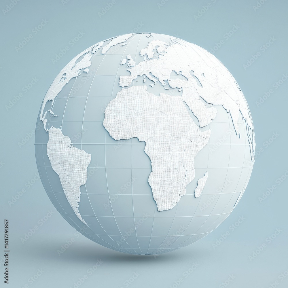 Fototapeta premium 3D Model of Minimalist Globe on Light Background with Geography Lines