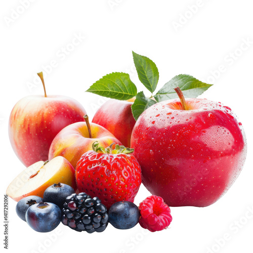 Obraz na płótnie Fresh apples, strawberries, blueberries, blackberries, and raspberries create vibrant and healthy fruit arrangement, showcasing their natural colors and textures, perfect for nutritious snack w salonie