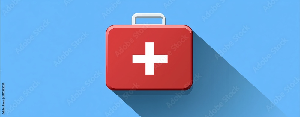 Obraz premium Essential Aid: A bold, symbolic illustration of a first aid kit, instantly recognizable for its role in providing care and support. Presenting a crucial tool for safety, health and emergencies.