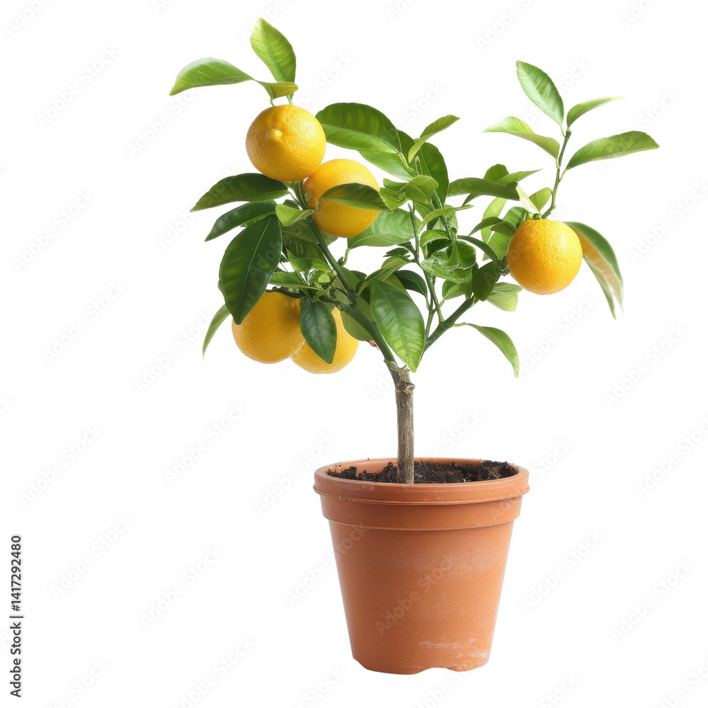 Lemon tree in pot with ripe yellow lemons and green leaves, showcasing vibrant colors and healthy growth, perfect for home gardening enthusiasts