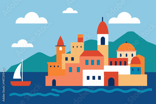 Wallpaper Mural hand-drawn-illustration-of-coastal-town Torontodigital.ca