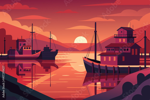 harbor-with-docked-boats-at-dawn---anime-aesthetic 