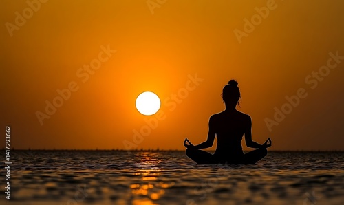 Wallpaper Mural Silhouette of Woman Meditating at Sunset Over Calm Ocean Torontodigital.ca