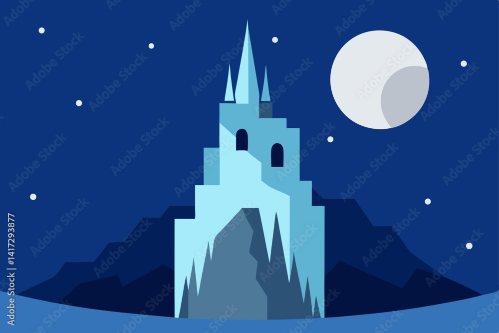 Fototapeta premium ice-castle-under-full-moon---anime-fantasy