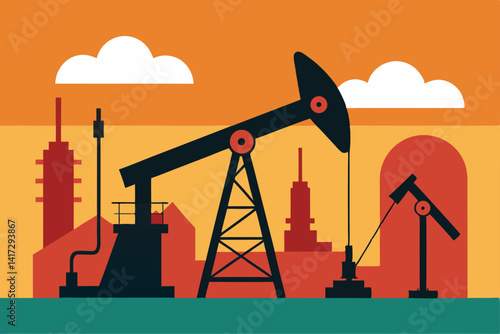 industrial-pumpjack-vector-scene