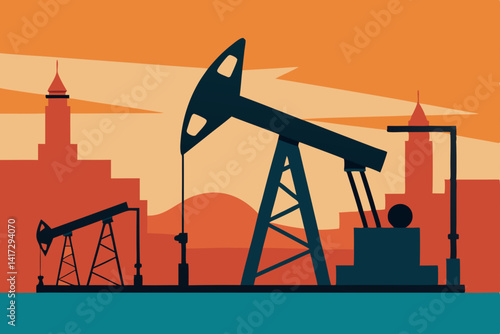 industrial-pumpjack-vector-scene