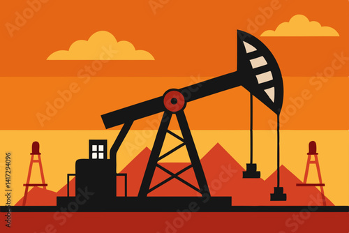 industrial-pumpjack-vector-scene