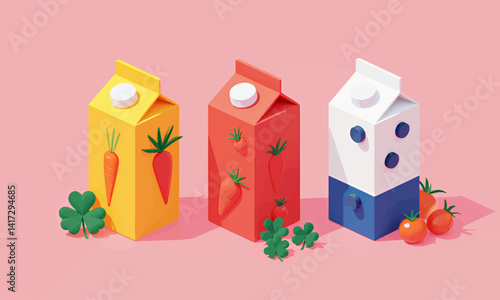 Juice Boxes: Carrot, Tomato, Blueberry, Clover Accents