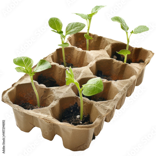 Obraz na płótnie Growing seedlings in biodegradable trays, showcasing early stages of plant development. vibrant green leaves symbolize growth and potential in gardening w salonie