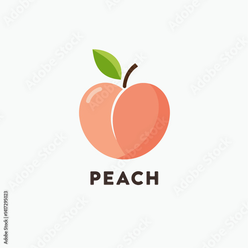 Minimalist peach icon with leaf and stem