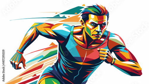 Running, run double exposure illustration, abstract isolated vector silhouette. Runner collage
