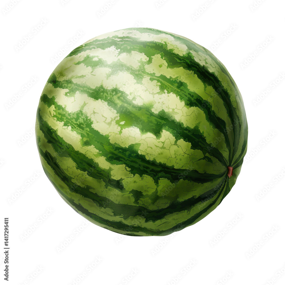 Fresh watermelon with vibrant green striped rind, showcasing its juicy and refreshing nature, perfect for summer picnics and healthy snacks
