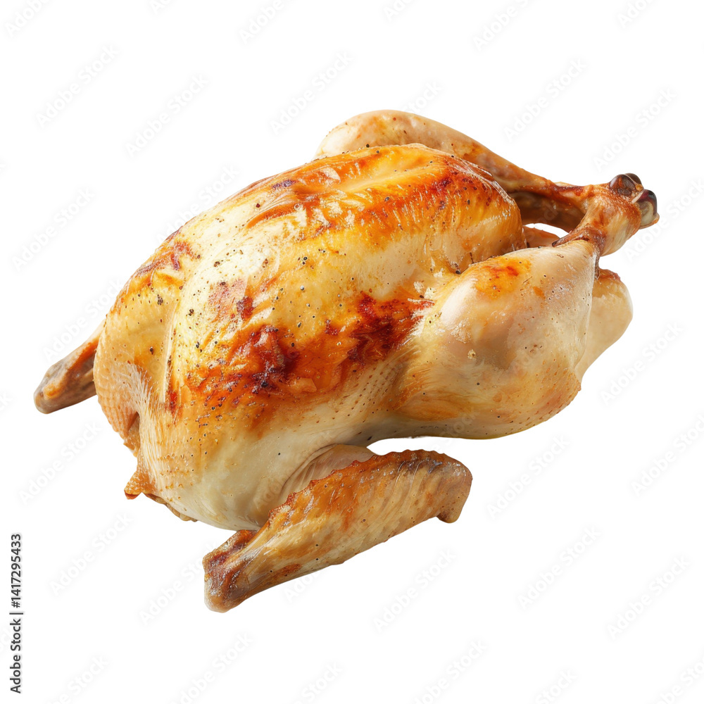 Roasted chicken golden brown crispy skin juicy meat whole bird delicious meal savory flavor cooked dish culinary delight traditional recipe
