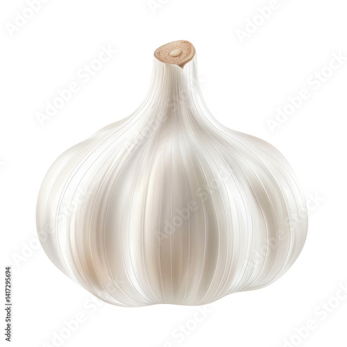 Obraz na płótnie Fresh garlic bulb with smooth, white exterior, showcasing its unique shape and texture. This essential ingredient is widely used cooking for its strong flavor and aroma, adding depth to various w salonie