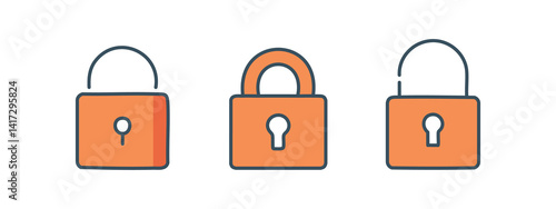 Locks icons set. Locked and unlocked vector icon set. Lock symbol isolated on transparent background. Neon lock symbol representing security and data protection in digital environments.