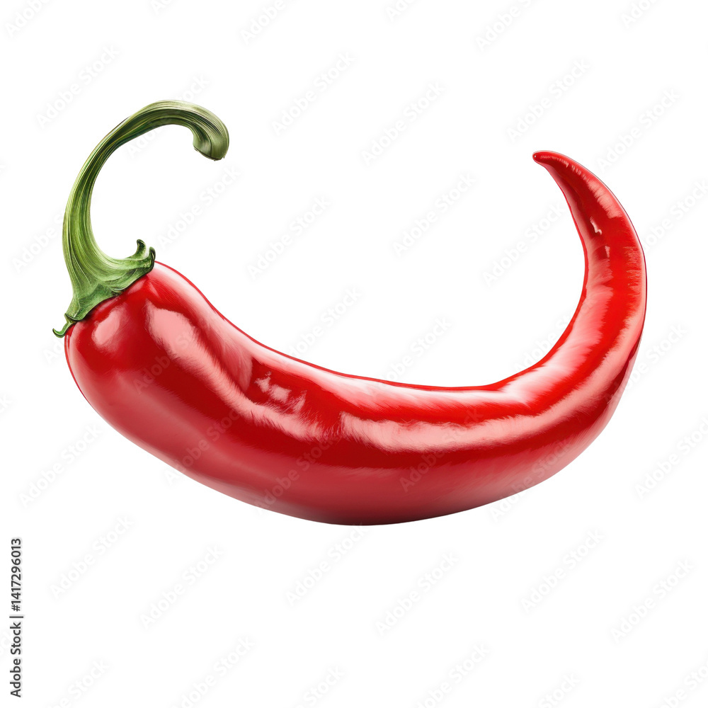 Fresh red chili pepper with glossy surface and curved shape, showcasing its vibrant color and natural shine, perfect for culinary use or food photography