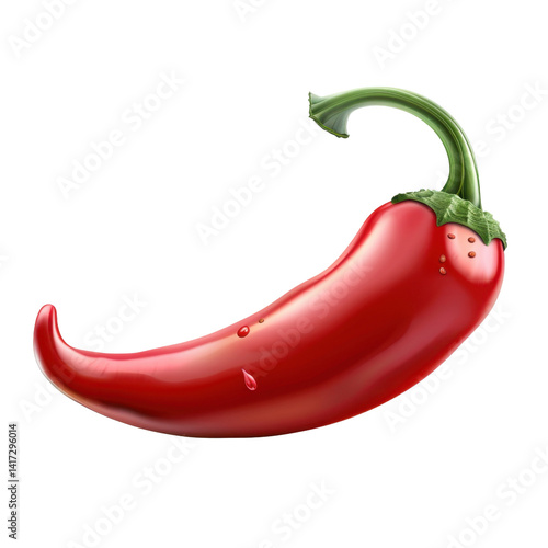 Obraz na płótnie vibrant red chili pepper with glossy surface and curved shape, showcasing its fresh and spicy appeal. pepper has small droplet of water, enhancing its freshness and visual allure w salonie