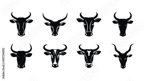 Cute vector deer silhouette set illustration features cow head against a white background