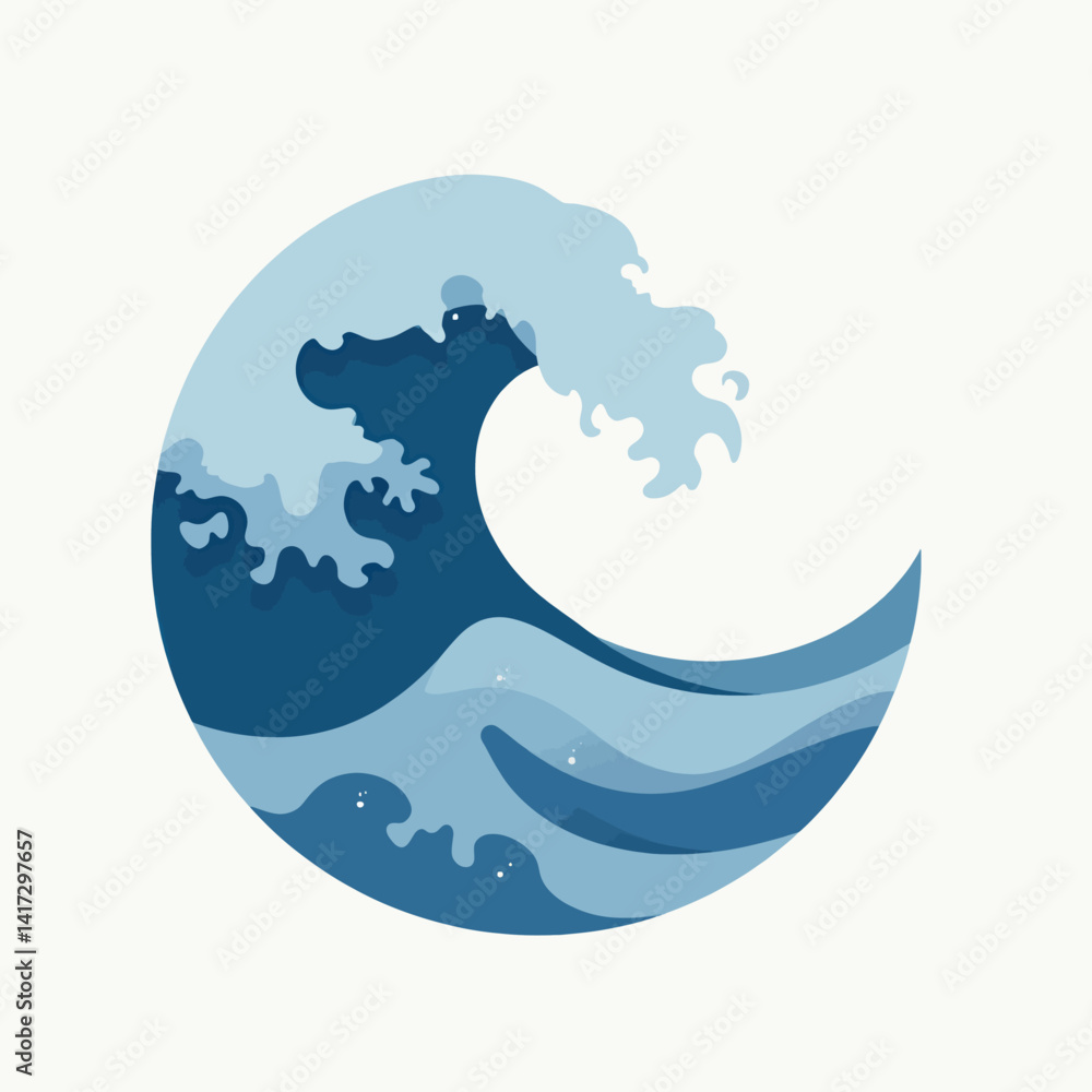 Stylized Blue Ocean Wave Circle Design Stylized Blue Ocean Wave Circle Design