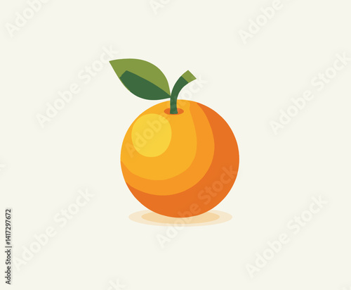 Stylized orange fruit with green leaf on white