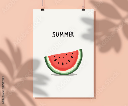 Summer Watermelon Art Print with Shadow Overlay