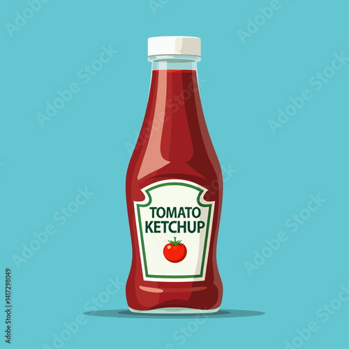 Tomato ketchup bottle on blue background