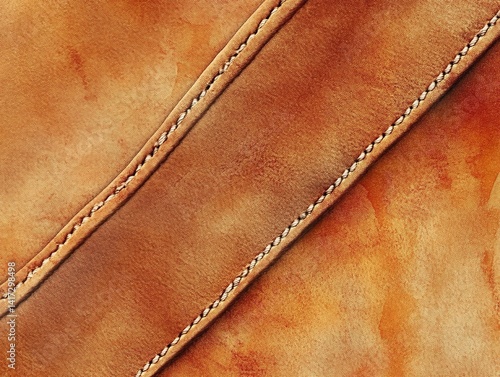 Ultra-Realistic 4K Macro Details: Warm Brown Suede Background with Subtle Diagonal Stitch Patterns and Pale Orange Watercolor Splashes