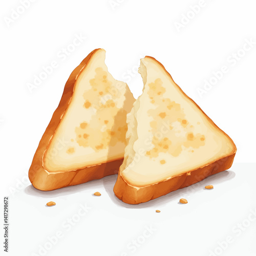 Watercolor Style Toast Slices on White Background