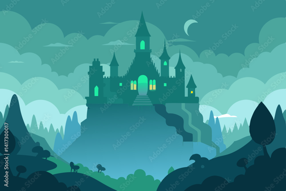 Naklejka premium anime-fairy-kingdom-hidden-in-mist