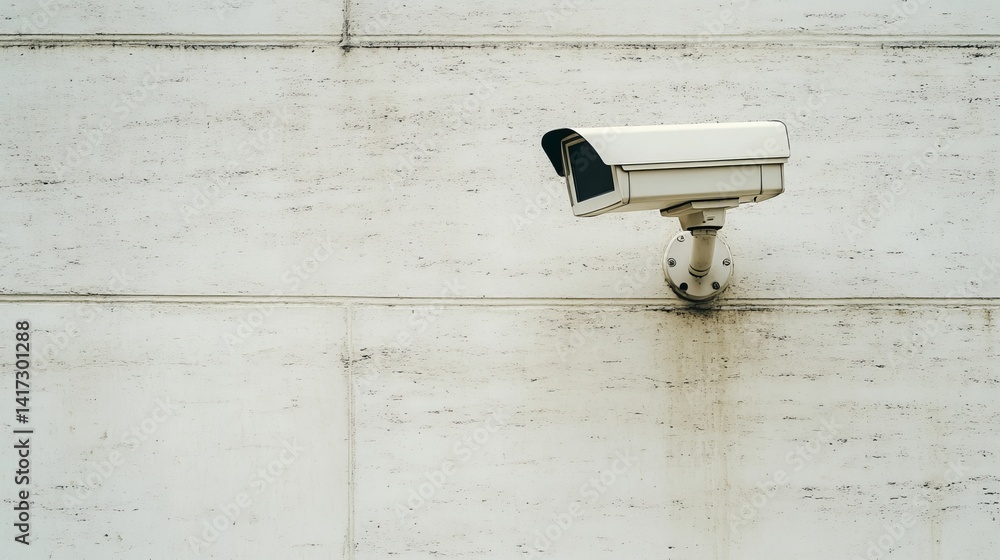 Security Camera Mounted on a White Wall Exterior Security Camera Mounted on a White Wall Exterior