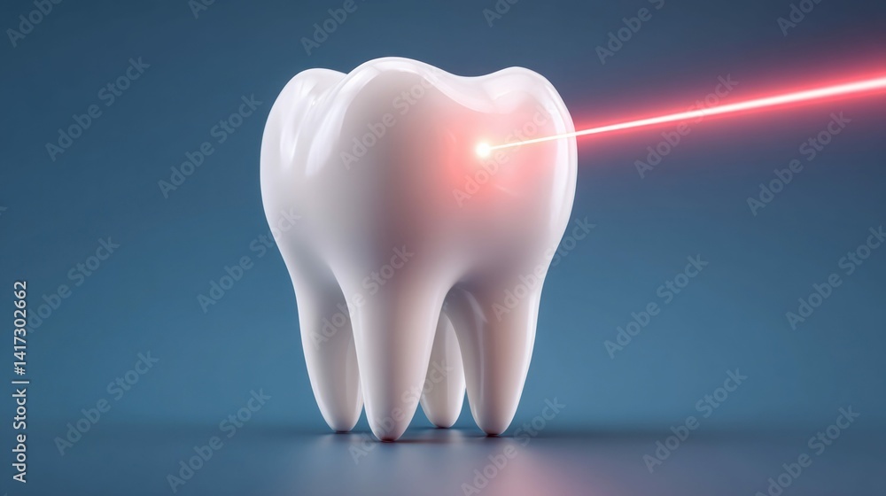 A detailed rendering of a single tooth being treated with a laser, clean and isolated. A detailed rendering of a single tooth being treated with a laser, clean and isolated.