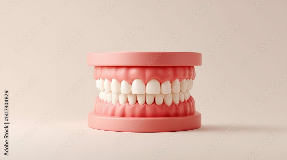 Close-up view of a dental model displaying the detailed anatomy of human teeth and gums.