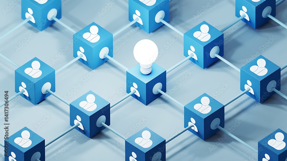 Connected People Network With Glowing Idea Representing Collaboration And Innovation Concept Connected People Network With Glowing Idea Representing Collaboration And Innovation Concept