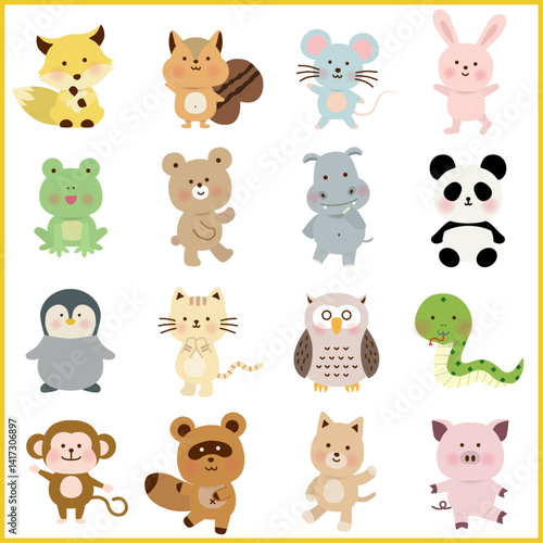 楽しいポーズの動物キャラクターセット（体付きイラスト）