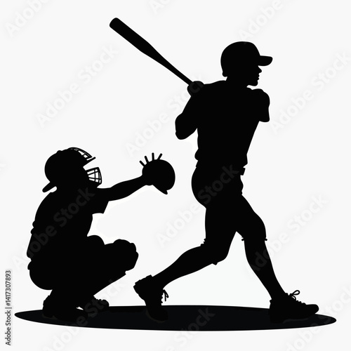 Capture the energy of baseball with this vector illustration featuring various silhouettes of a batter in action, ideal for sports websites, baseball team graphics, and promoting sportsmanship and ath