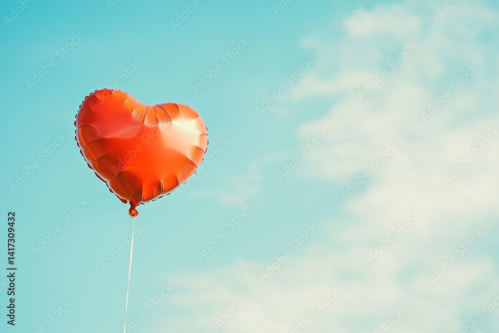 Fototapeta premium Captivating heart-shaped balloon floating in a clear blue sky romantic gesture outdoor environment upward viewpoint love concept for joyful celebrations