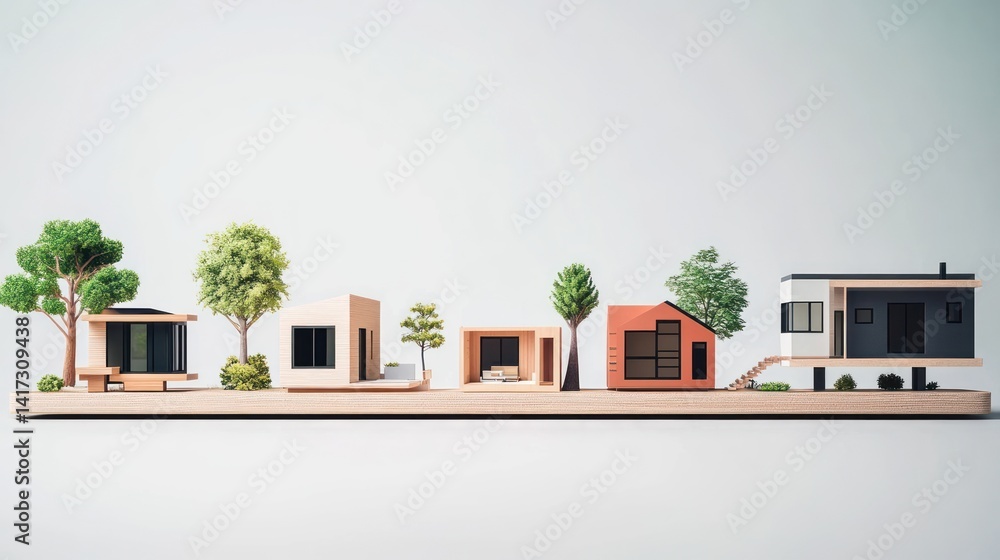 Miniature model of various modern homes in a neighborhood. Miniature model of various modern homes in a neighborhood.