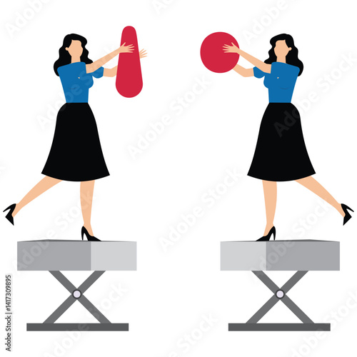 Businesswoman team build information symbol representing communication and providing solution