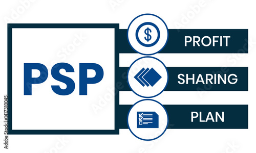 PSP - Profit Sharing Plan acronym. business concept background. vector illustration concept with keywords and icons. lettering illustration with icons for web banner, flyer, landing