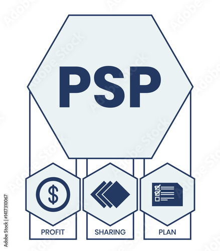 PSP - Profit Sharing Plan acronym. business concept background. vector illustration concept with keywords and icons. lettering illustration with icons for web banner, flyer, landing