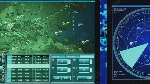 Professional air traffic controller in the control tower. Aircraft control officer works using radar, computer navigation and digital maps. Close-up portrait.