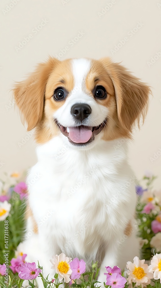 Cute Dog Among Flowers Cute Dog Among Flowers